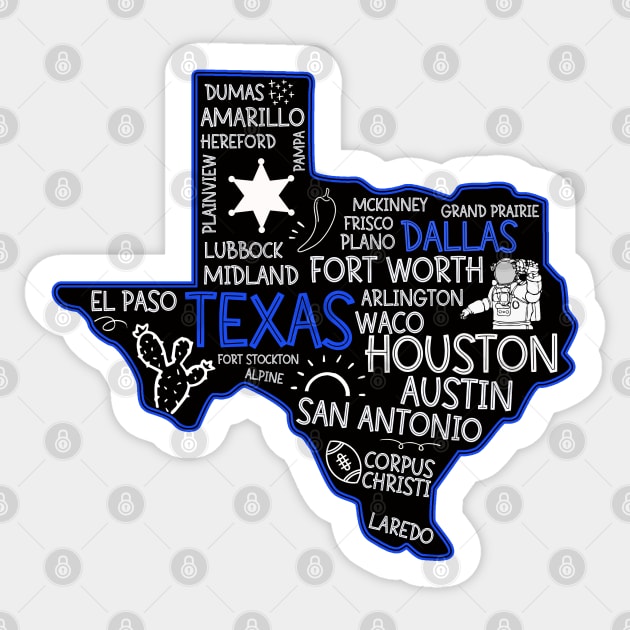 Dallas Texas cute map San Antonio Austin Fort Worth El Paso Dallas TX state Sticker by BoogieCreates